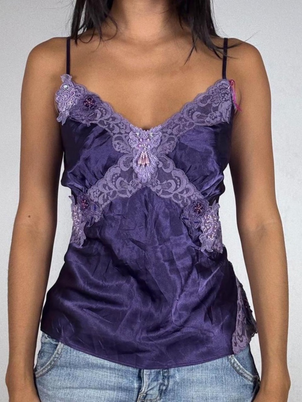 Y2k Purple lace cami top